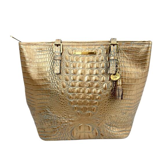 Brahmin Handbags - Brahmin Medium Asher Tote Metallic Gold Crocodile Embossed Leather Bag Purse